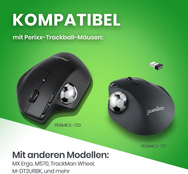 Perixx PERIPRO-303FTB 1.34 Inches Sports Trackball - Fun Novelty Soccer Design - Compatible for M570, M575, PERIMICE-517/520/717/720, and Other 1.34inches Trackball Mouse - Image 5